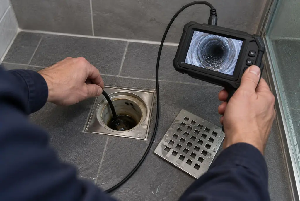 Lekdetectie Cothen – endoscoop-inspectie in een douchegoot