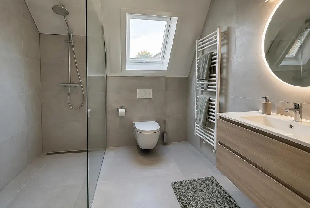 Lekdetectie Cothen – droge badkamer met inloopdouche na herstel