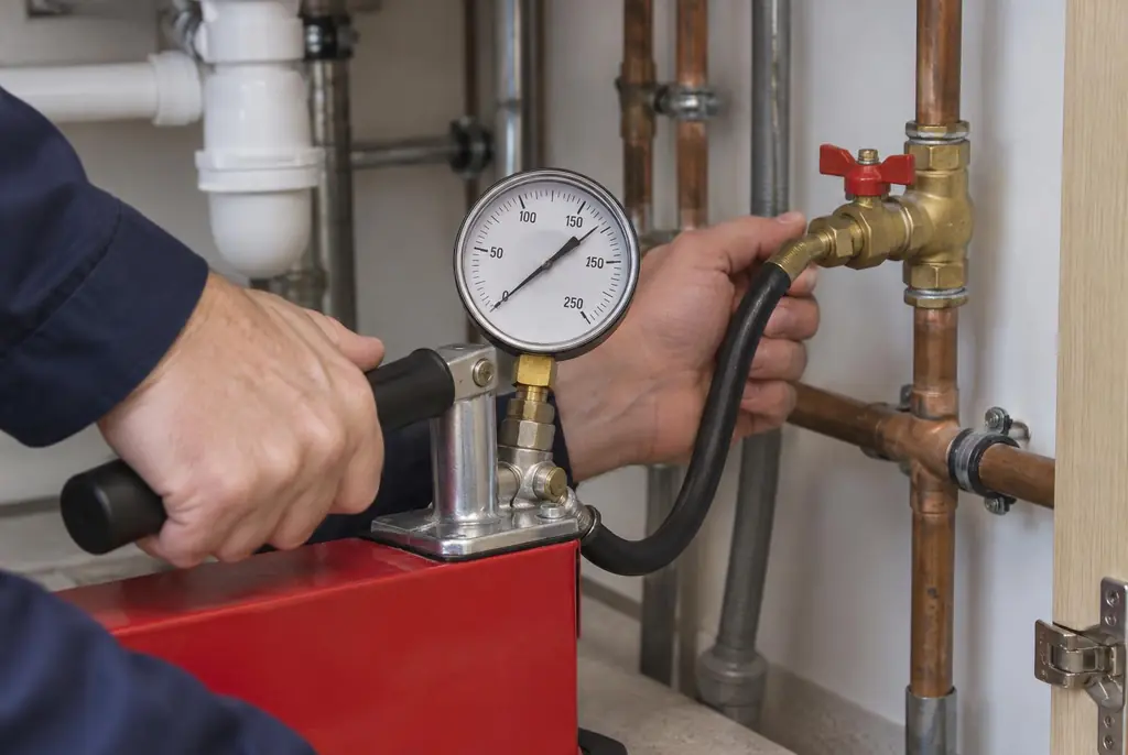 Lekdetectie Cothen – druktest op een waterleiding met een manometer