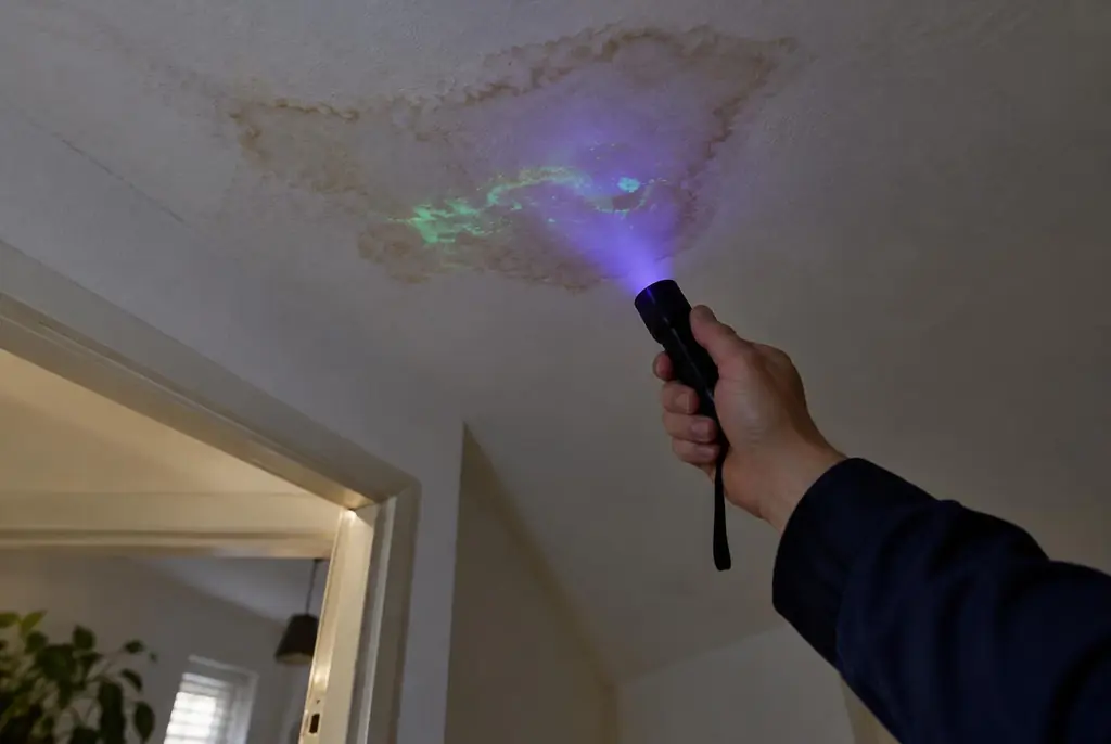 Lekdetectie Cothen – kleurstof controleren op het plafond met uv-licht