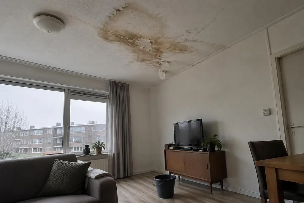 Lekdetectie Cothen – vochtplek op het plafond onder een badkamer